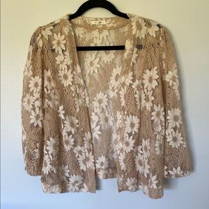 Beige Crochet Floral Lace Open Cardigan